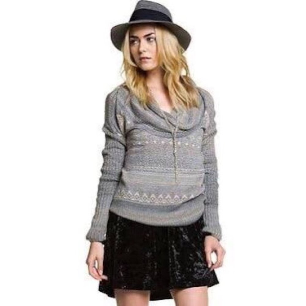 Free People Lemon Drop Cowlneck Sweater in Gray and Ivory